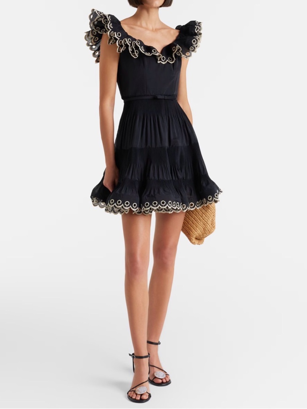 ZIMMERMANN Belted embroidered ruffled pleated organza mini dress